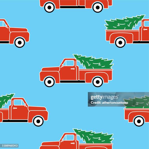 red truck tiling pattern - christmas truck stock illustrations