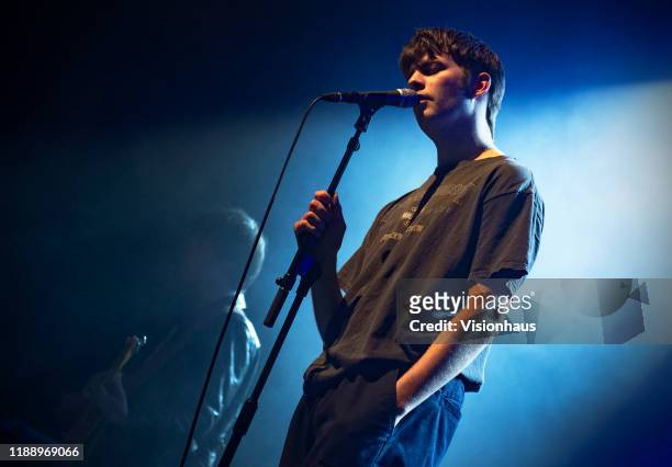 Fontaines DC Lead singer Grian Chatten performs with the band at the O2 Ritz on November 19, 2019 in Manchester, United Kingdom.