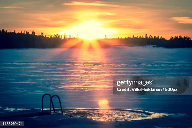 ice swimming place in kuhmo, finland - ice bath stock pictures, royalty-free photos & images