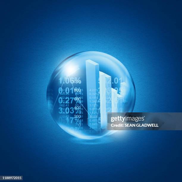 graph and figures inside crystal ball - forecast stock illustrations fotografías e imágenes de stock