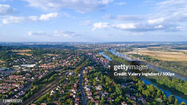 aerial photography of andresy city - yvelines foto e immagini stock