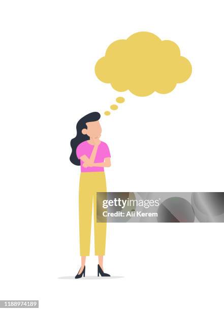 ilustrações de stock, clip art, desenhos animados e ícones de woman and thought bubble - pensando