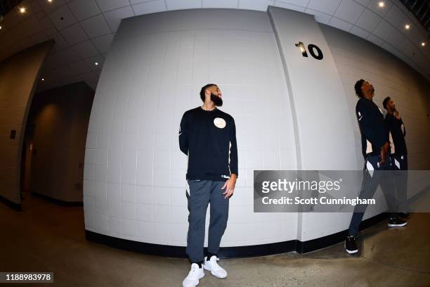 Allen Crabbe of the Atlanta Hawks smiles prior to a game against the Los Angeles Lakers on December 15, 2019 at State Farm Arena in Atlanta, Georgia....