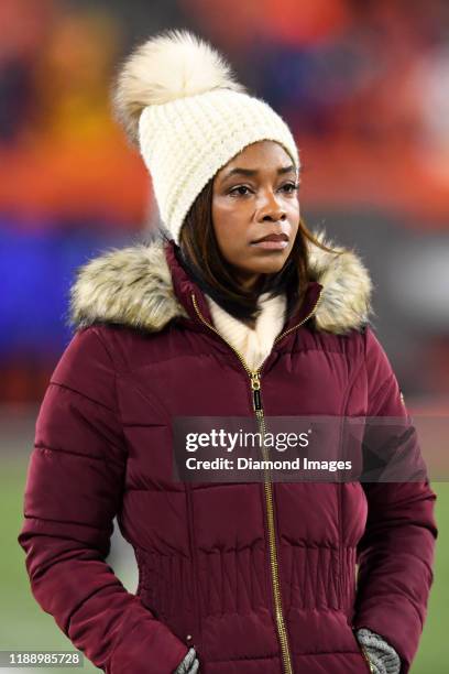 Fox Sports reporter Kristina Pink on the field prior to a game between the Pittsburgh Steelers and Cleveland Browns on November 14, 2019 at...