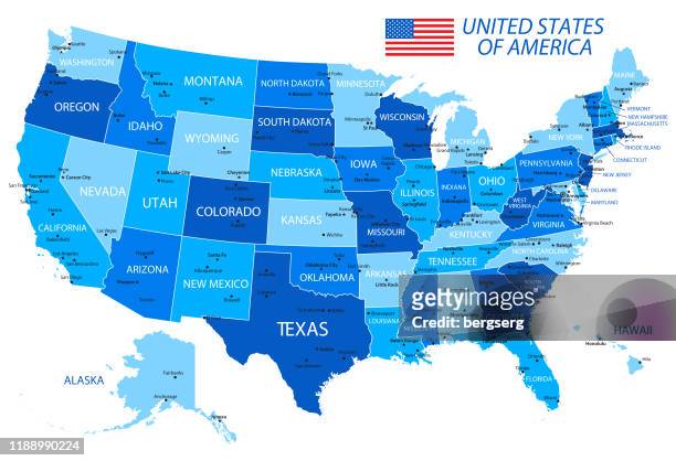usa blue map - gulf coast states stock illustrations