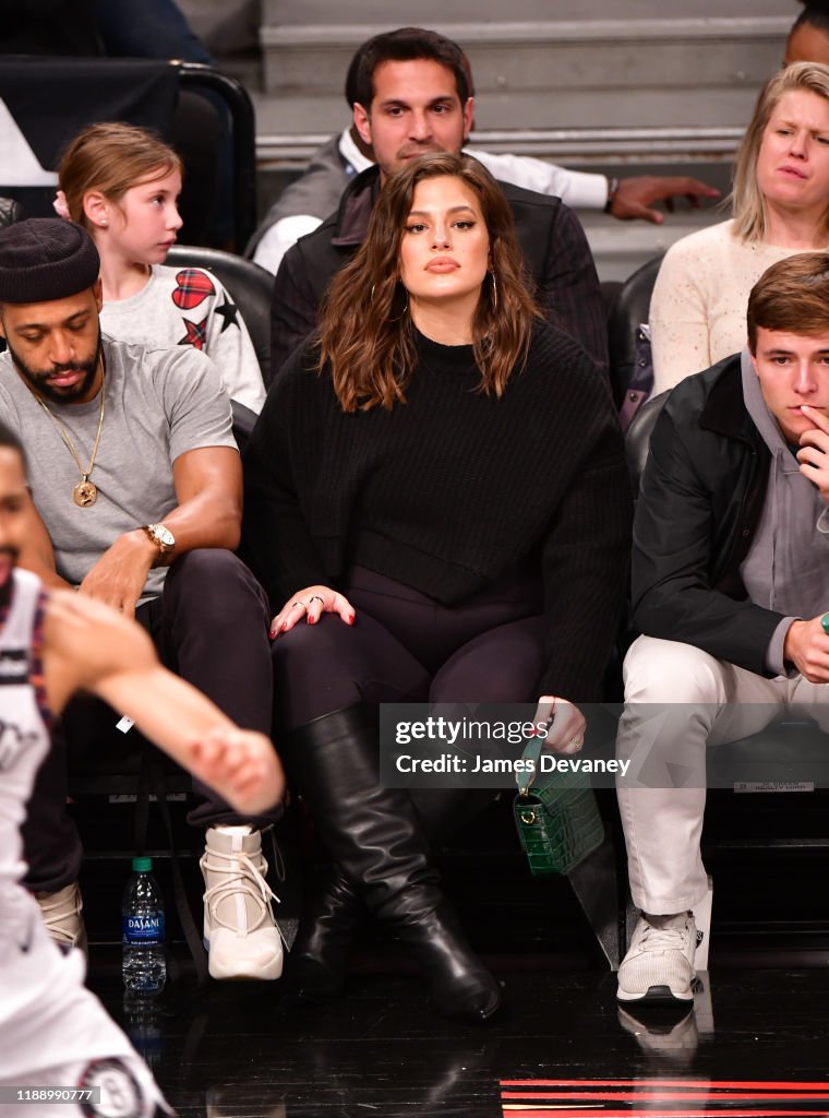 Celebrities Attend Philadelphia 76ers v Brooklyn Nets Game