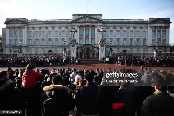 Crowd near Buckingham Palace during Changing of the Guard ceremony in London, Great Britain on December 11, 2019.