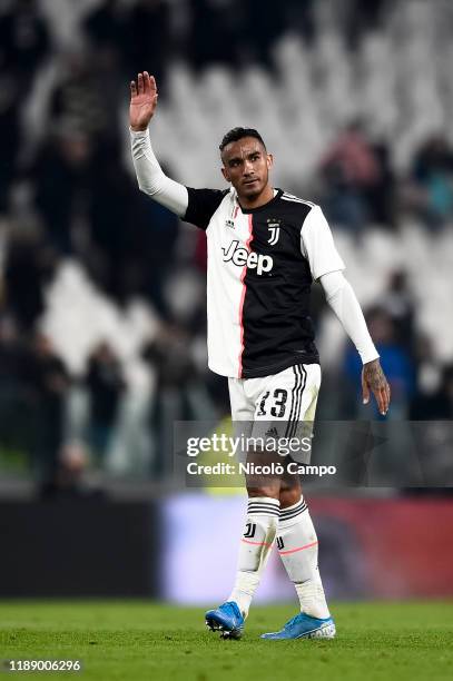 Danilo Luiz da Silva of Juventus FC greets the fans at the end of the Serie A football match between Juventus FC and Udinese Calcio. Juventus FC won...