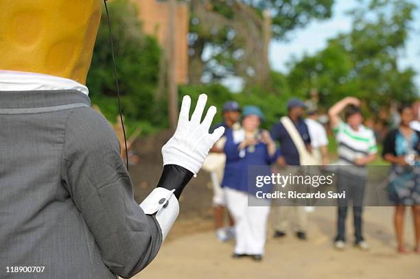 Mr Peanut waves to people at the PLANTERS and The Corps Network "Plant" New Urban Park in NE Washington, D.C. On July 12, 2011 in Washington, DC.