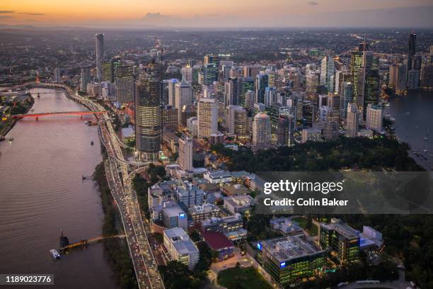 nighttime brisbane aerials - brisbane ストックフォトと画像