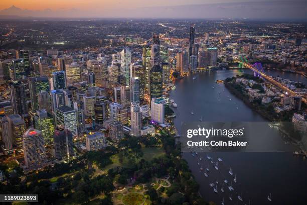 nighttime brisbane aerials - brisbane beach stock pictures, royalty-free photos & images