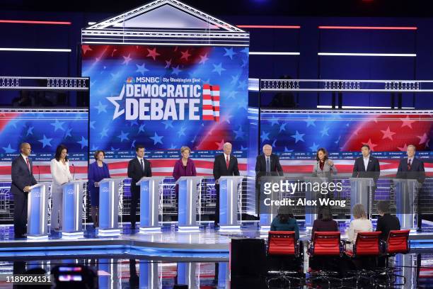 Democratic presidential candidates Sen. Cory Booker , Rep. Tulsi Gabbard , Sen. Amy Klobuchar , South Bend, Indiana Mayor Pete Buttigieg, Sen....