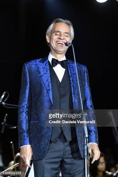 Andrea Bocelli performs on stage during the 60th Birthday Concert of Andrea Griminelli on November 20, 2019 in Reggio nell'Emilia, Italy.