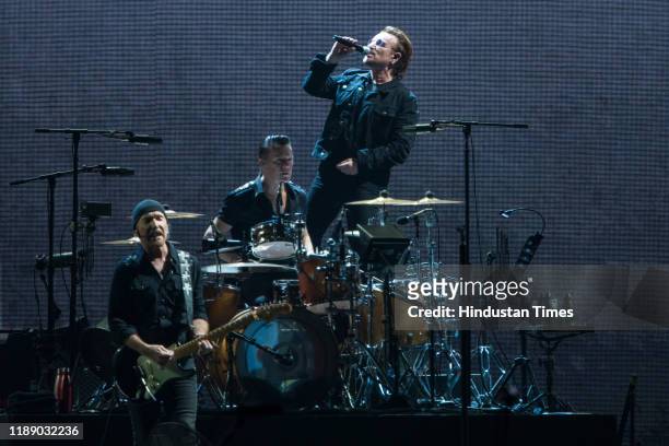 Irish rock band U2 performs as part of The Joshua Tree tour at DY Patil Stadium, Nerul on December 15, 2019 in Mumbai, India. The band, that was...