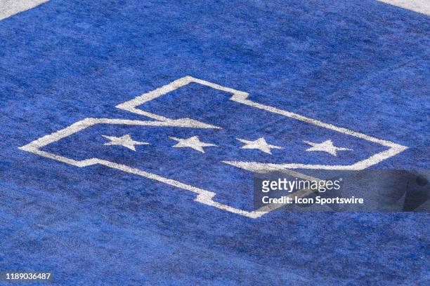 General view of the NFC end zone logo during the National Football League game between the New York Giants and the Miami Dolphins on December 15,...