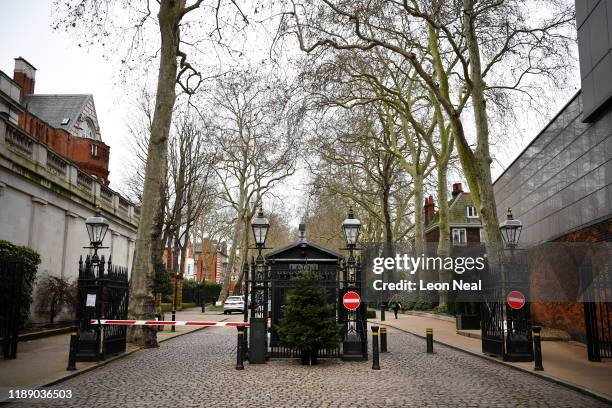 General view of the security gates at Palace Green, the location of Tamara Ecclestone's home in Kensington , on December 16, 2019 in London, England....