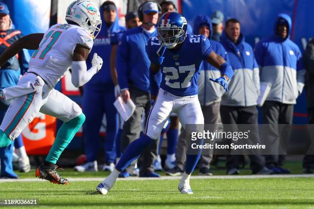 New York Giants cornerback Deandre Baker during the National Football League game between the New York Giants and the Miami Dolphins on December 15,...