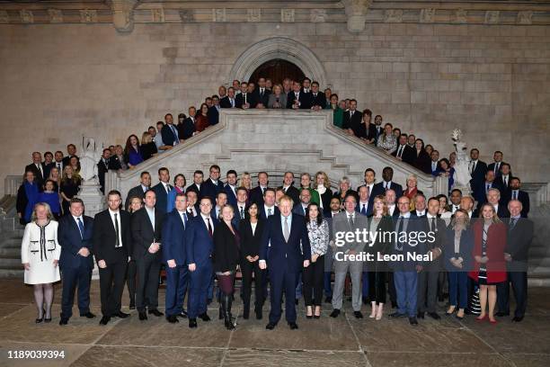 Prime Minister Boris Johnson poses with newly-elected Conservative MPs at the Houses of Parliament on December 16, 2019 in London, England. Boris...