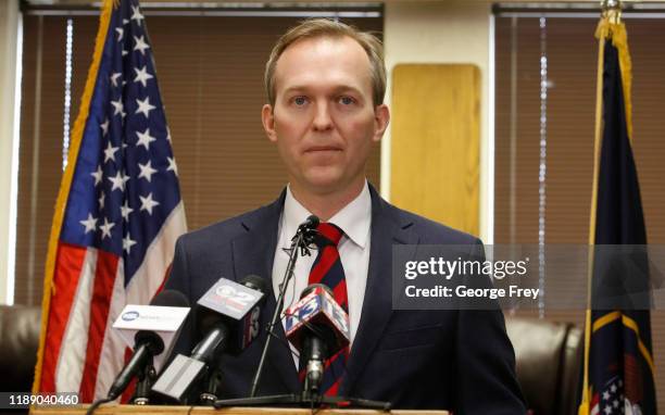 Rep. Ben McAdams pauses just before he announced he will vote yes on both articles of Impeachment of President Trump when it comes to a vote in...