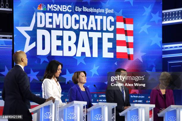 Democratic presidential candidates Sen. Cory Booker , Rep. Tulsi Gabbard , Sen. Amy Klobuchar South Bend, Indiana Mayor Pete Buttigieg, and Sen....