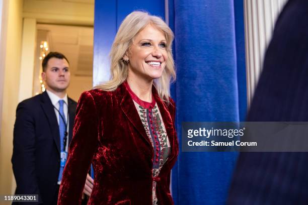 Kellyanne Conway, Counselor to the President of the United States and White House Advisor, arrives for an on-camera interview at the White House on...
