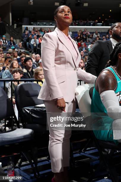 Assistant Coach Niele Ivey of the Memphis Grizzlies looks on during the game against the Miami Heat on December 16, 2019 at FedExForum in Memphis,...