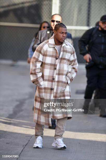 John Boyega is seen at Jimmy Kimmel Live to promote "Star Wars: The Rise of Skywalker" on December 16, 2019 in Los Angeles, California.