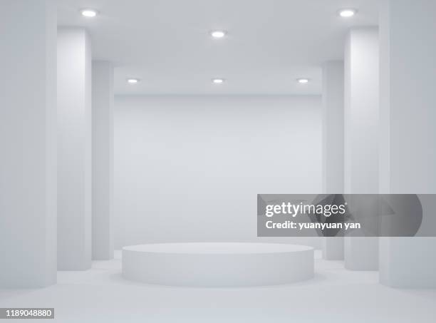 3d rendering illustration exhibition showroom - auslage stock-fotos und bilder