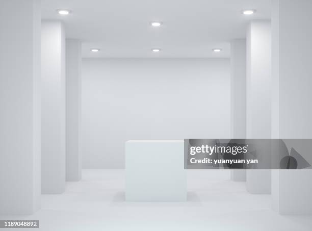 3d rendering illustration exhibition showroom - empty art gallery stock pictures, royalty-free photos & images