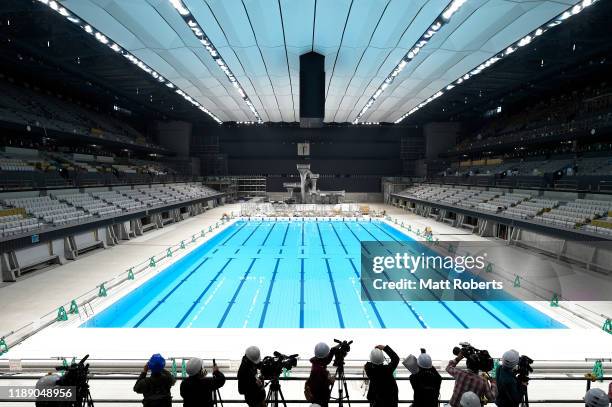 General view during the press preview of Tokyo Aquatics Centre, 2020 Tokyo Olympic Games venue on November 21, 2019 in Tokyo, Japan.