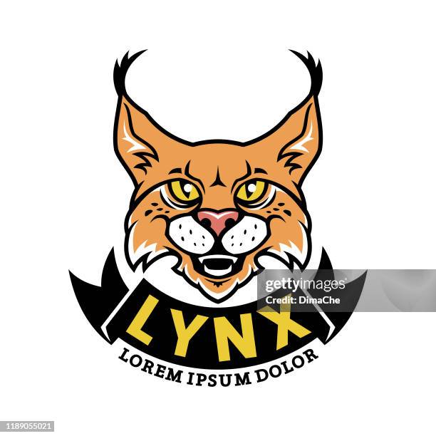 stockillustraties, clipart, cartoons en iconen met lynx, bobcat head-vector embleem met veranderlijke tekst - leopard face
