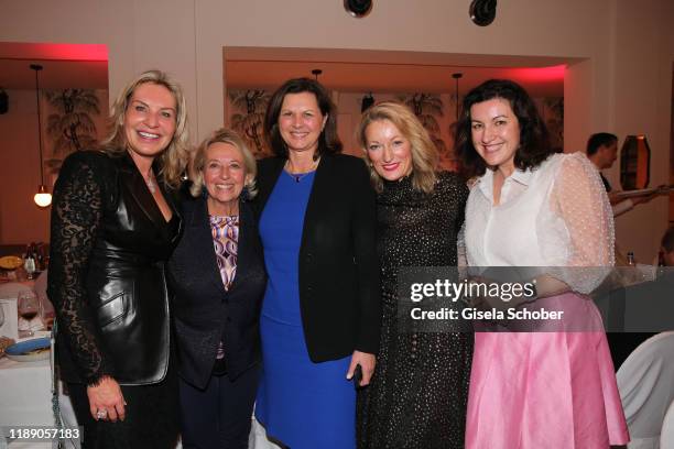 Saskia Greipl-Kostantinidis, Marianne Wille, Dallmayr, Ilse Aigner, Monika Gruber and Dorothee Baer during the annual christmas roast kid dinner at...