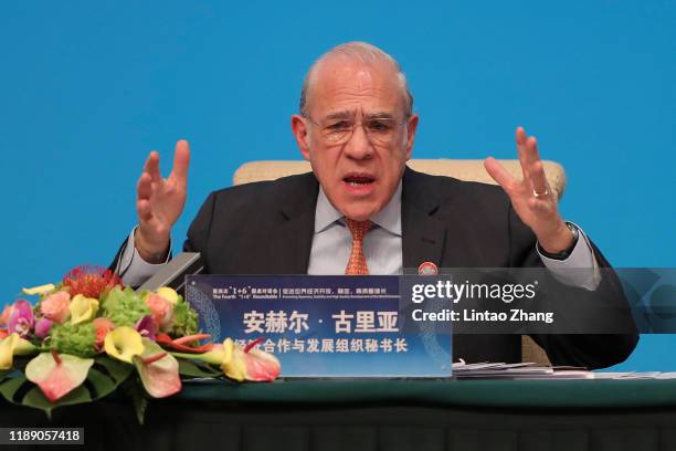 Organization for Economic Cooperation and Development Secretary-General Angel Gurria speaks during a press conference for the the Fourth 1+6...