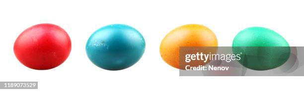 set of multi colored easter eggs on white background - easter egg white background stock pictures, royalty-free photos & images