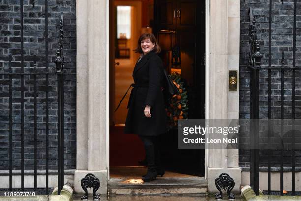 Secretary of State for Digital, Culture, Media and Sport Nicky Morgan arrives at 10 Downing Street on December 17, 2019 in London, England. British...
