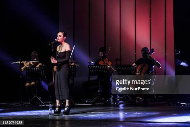 Arisa, real name Rosalba Pippa, performs live at Teatro degli Ardimboldi in Milano, Italy, on April 16 2014. Arisa rose to fame after her...