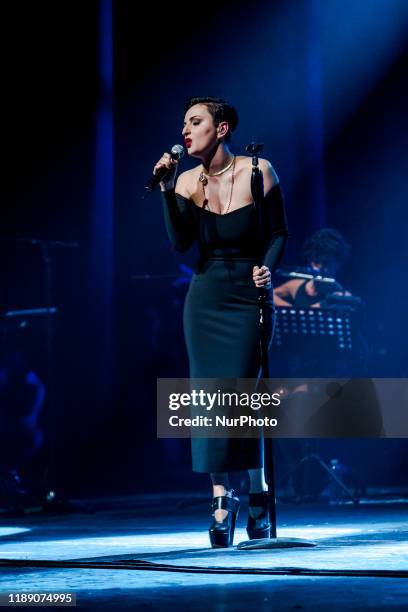 Arisa, real name Rosalba Pippa, performs live at Teatro degli Ardimboldi in Milano, Italy, on April 16 2014. Arisa rose to fame after her...