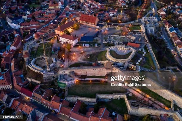 flying over night city area - hungary map stock pictures, royalty-free photos & images