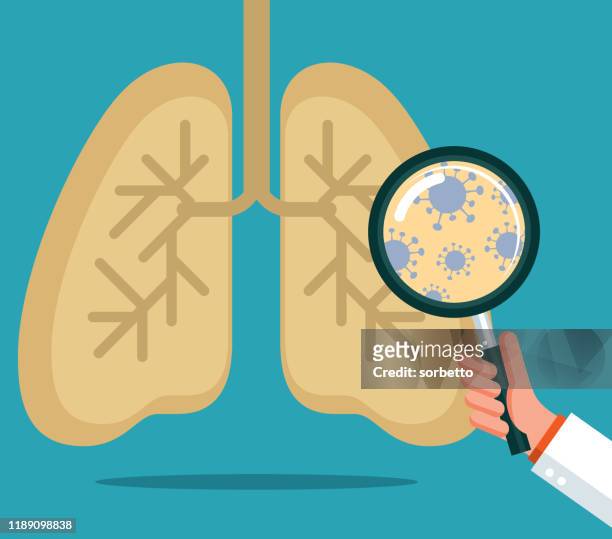 illustrazioni stock, clip art, cartoni animati e icone di tendenza di polmoni umani - lente d'ingrandimento - tuberculosis