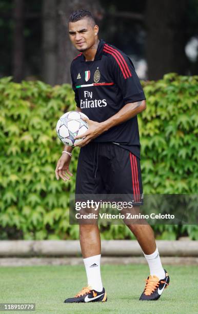 Milan midfielder Kevin Prince Boateng in action during a training session at Milanello on July 12, 2011 in Solbiate Arno, Italy.