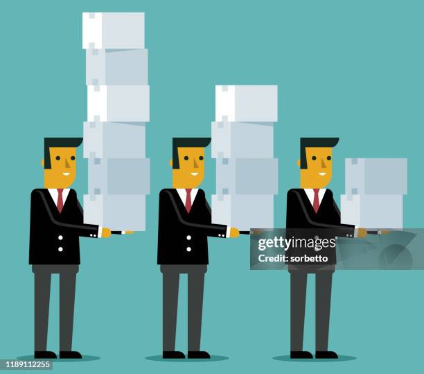 businessman carrying cardboard boxes - movers packing stock illustrations