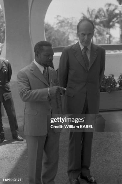 Valéry Giscard d'Estaing et Jean-Bedel Bokassa lors de la visite du président français à Bangui en mars 1975, République centrafricaine.