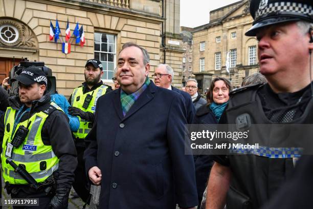 Former Scottish first minister Alex Salmond leaves the High Court after a preliminary hearing on sexual assault charges on November 21, 2019 in...