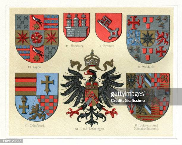 antique vintage badges from germany 1897 - german culture stock illustrations
