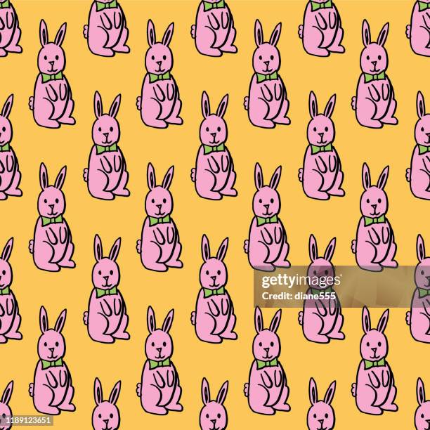rabbit doodled seamless pattern - multiplying rabbits stock illustrations