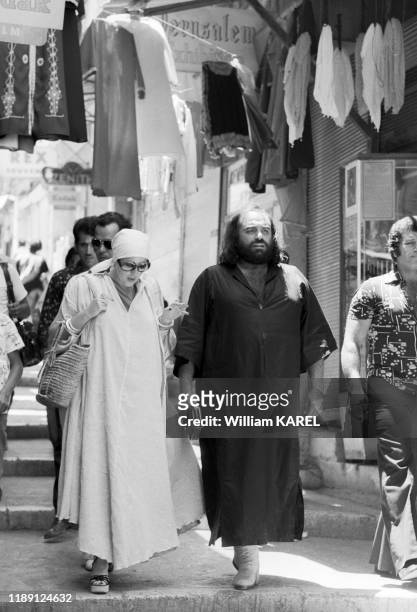 Demis Roussos et sa femme Dominique en vacances à Jérusalem le 22 juin 1975, Israël.