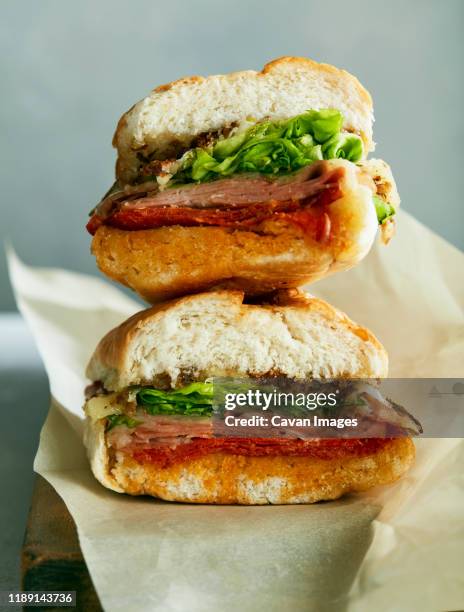 italian sandwich - pastrami burger stock pictures, royalty-free photos & images