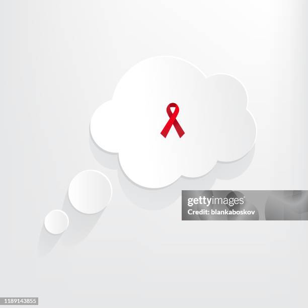 3d thought bubble red ribbon - world aids day stock illustrations