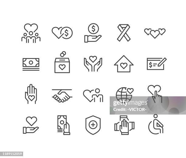 ilustraciones, imágenes clip art, dibujos animados e iconos de stock de iconos de caridad - classic line series - evento de beneficencia