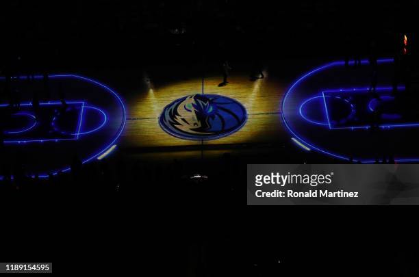 General view of the basketball court before a game between the Golden State Warriors and the Dallas Mavericks at American Airlines Center on November...